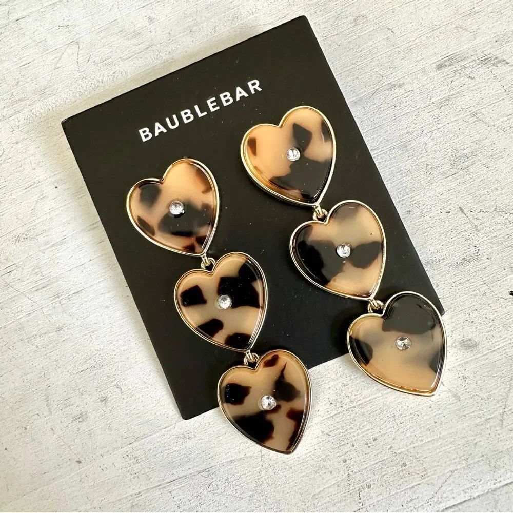 Baublebar gold tone heart tortoise 3 tier earrings